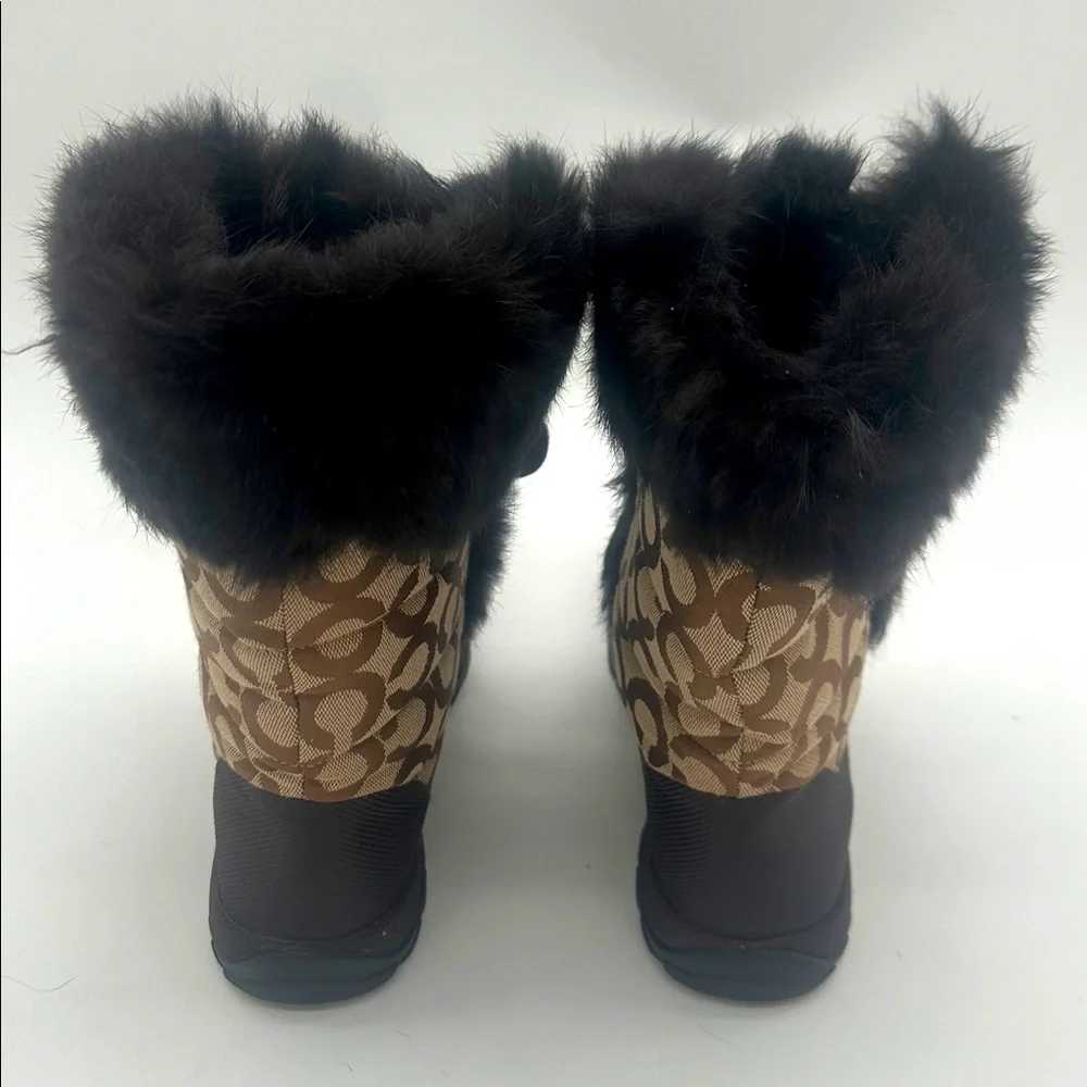 Coach Jennie Signature Fur Trim Lace Up Boots Monogram Khaki Q522 Womens 7.5 B - Picture 7 of 14